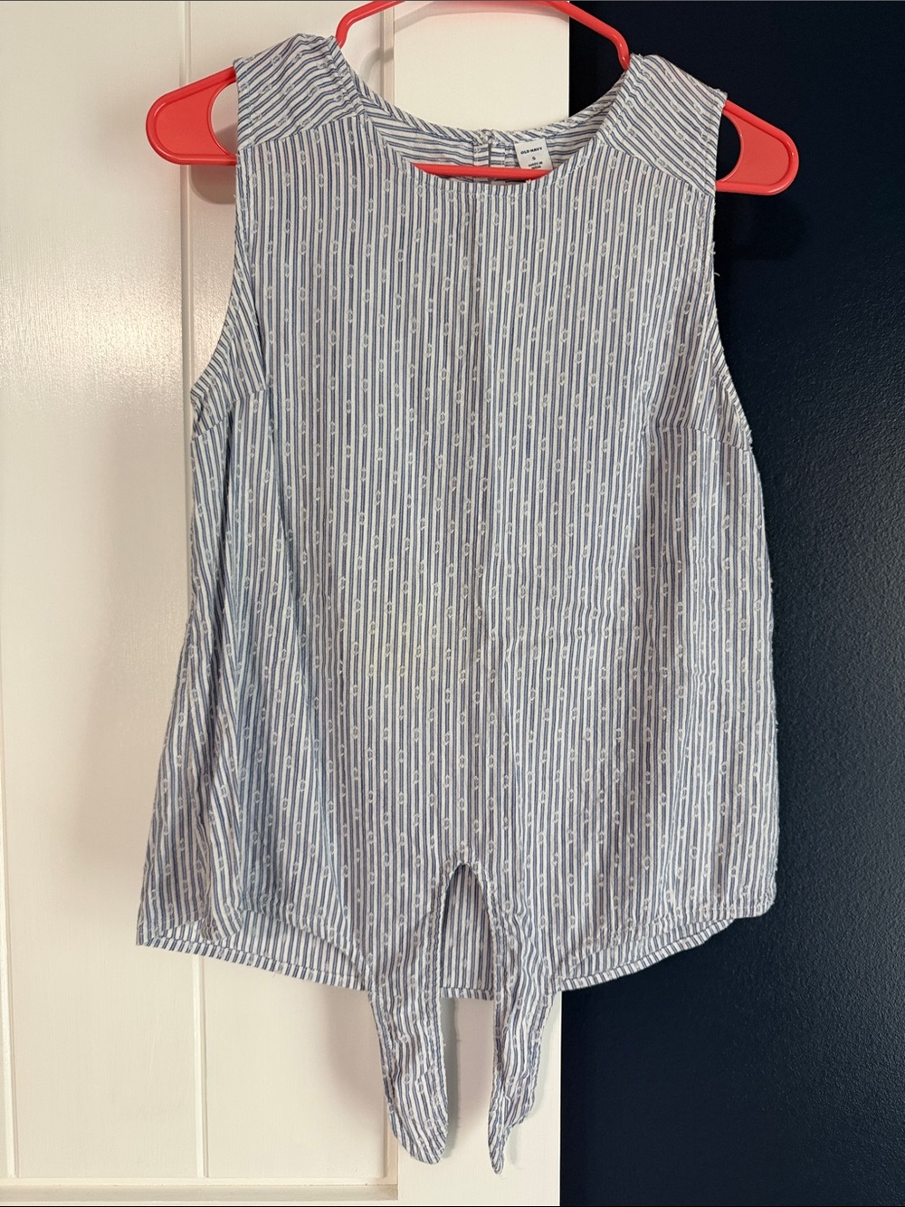 Old Navy Blue and White Vertical Stripe Tie-Front Tank